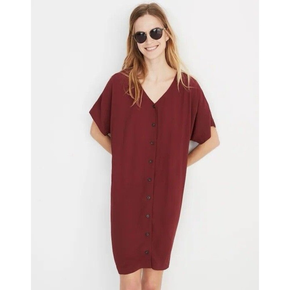 Madewell Dress Womens M Button Front Easy Shirt Dress Oversized Burgundy Beachy
